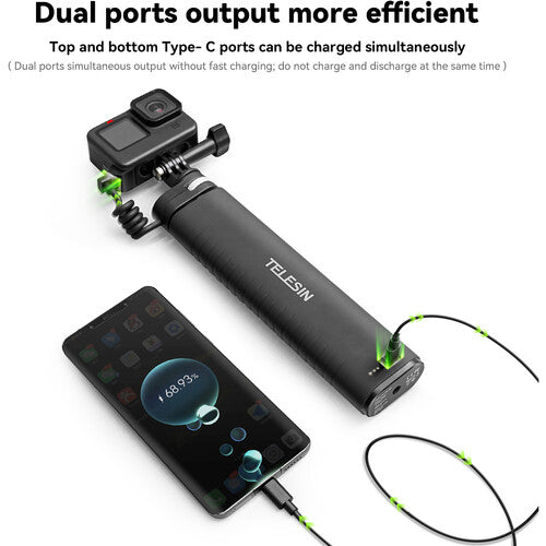 TELESIN TE-CSS-001 10000MAH POWER BANK SELFIE STICK CHARGING HANDLE GRIP FOR GOPRO / SPORTS CAMERA / SMART PHONE