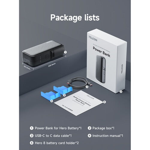 TELESIN TLS-GP-PB-001 PORTABLE POWER BANK FOR GOPRO HERO 11/10/9/8/7/6/5 BATTERIES