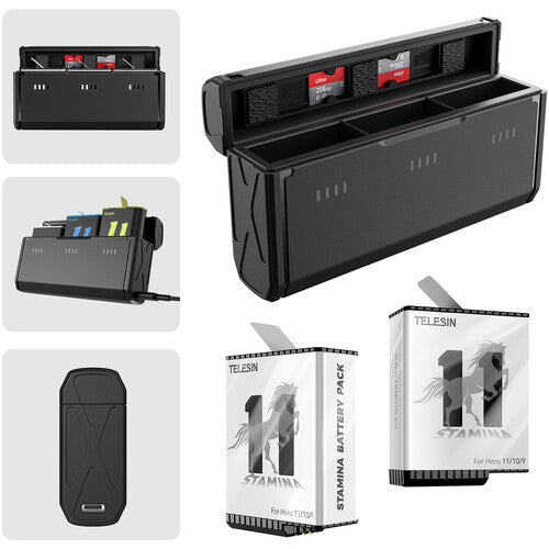TELESIN GP-PT-G01 POCKET CHARGER KIT WITH 2 STAMINA BATTERIES FOR GOPRO HERO11/10/9