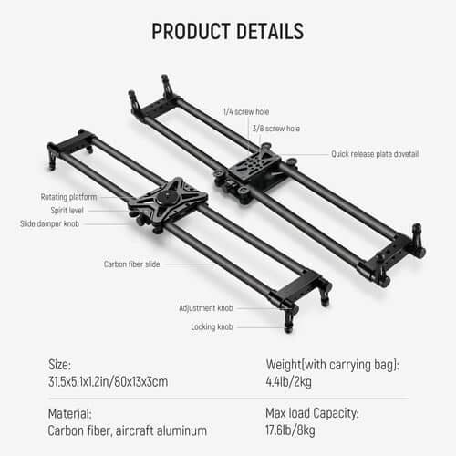 Neewer CS80CM Carbon Fiber Camera Slider and Carry Bag (31.5")