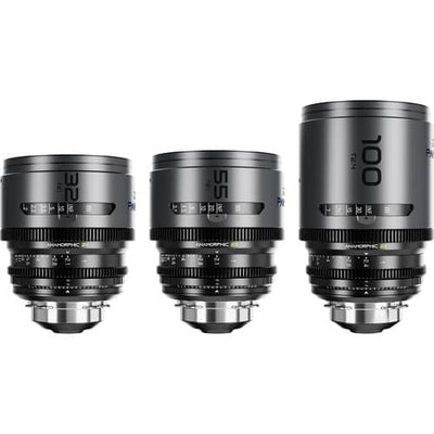 DZOFilm PAVO 2x Anamorphic 32/55 T2.1 and 100mm T2.4 3-Lens Set (Blue Coating, PL/EF Mount, Feet)