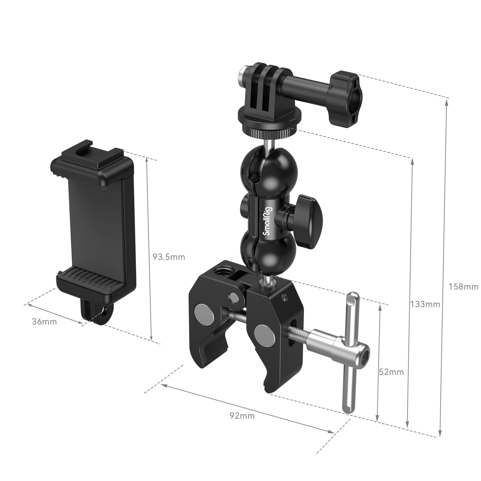SmallRig Crab-Shaped Super Clamp with Ball Head Magic Arm, Action Mount & Phone Holder Kit