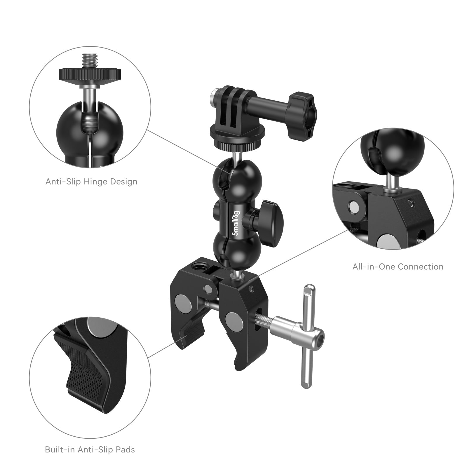 SmallRig Crab-Shaped Super Clamp with Ball Head Magic Arm, Action Mount & Phone Holder Kit