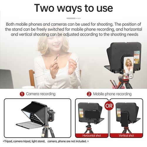 LENSGO TC7 Portable Teleprompter for Smartphones, Tablets and Select DSLR/Mirrorless Cameras