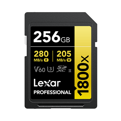 256GB Lexar® Professional 1800x SDXC™ UHS-II cards
