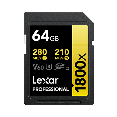 Lexar 64GB Professional 1800x UHS-II SDXC Memory Card (GOLD Series)