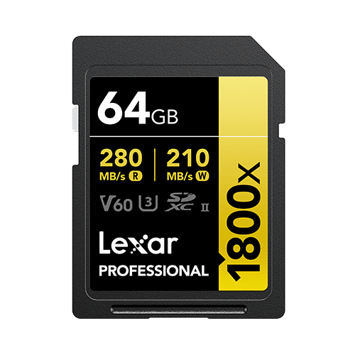 Lexar 64GB Professional 1800x UHS-II SDXC Memory Card (GOLD Series)