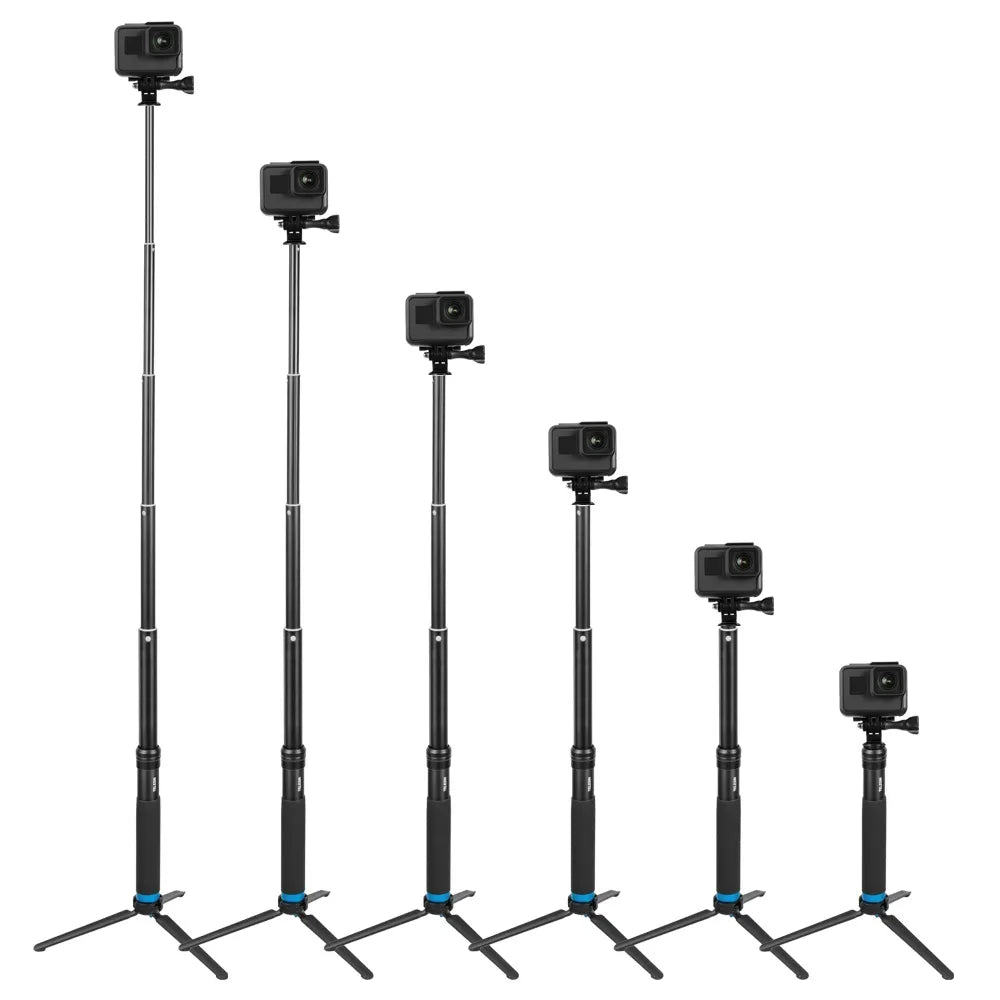 TELESIN GP-MNP-090-S Extendable Aluminum Alloy Selfie Stick with Tripod and Phone Clip for GoPro