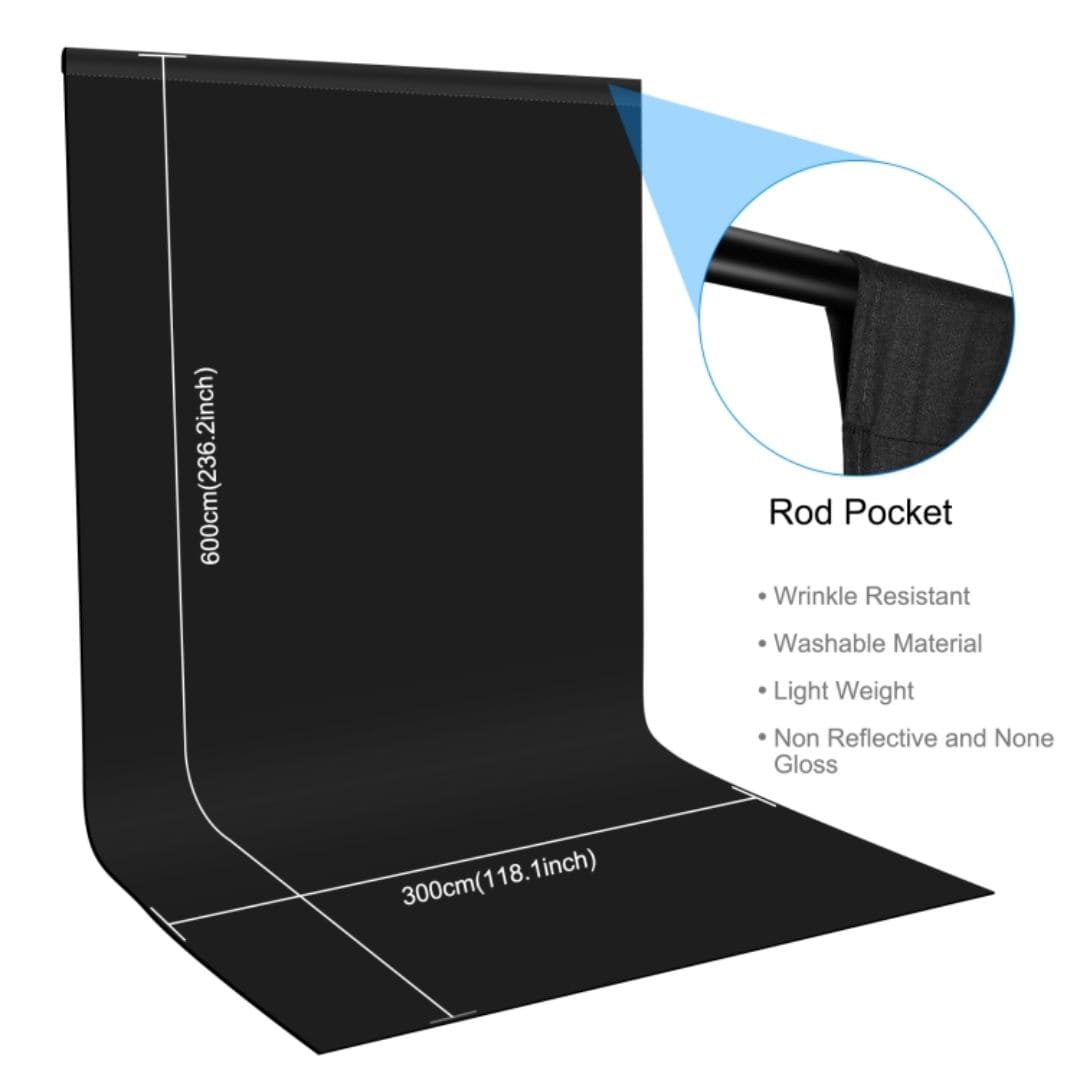 PULUZ 3m x 6m Photography Background Thickness Photo Studio Background Cloth Backdrop (Black) PU5206B