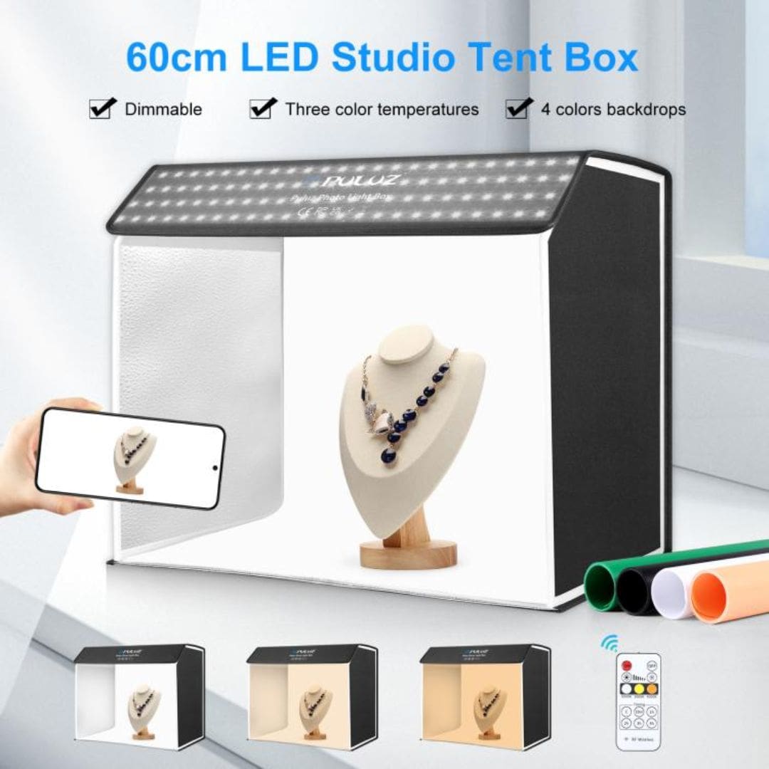 PULUZ Photo Studio Light Box Portable 60 x 40cm Cuboid Photography Studio Tent Kit with 4 Color Backdrops (UK Plug)