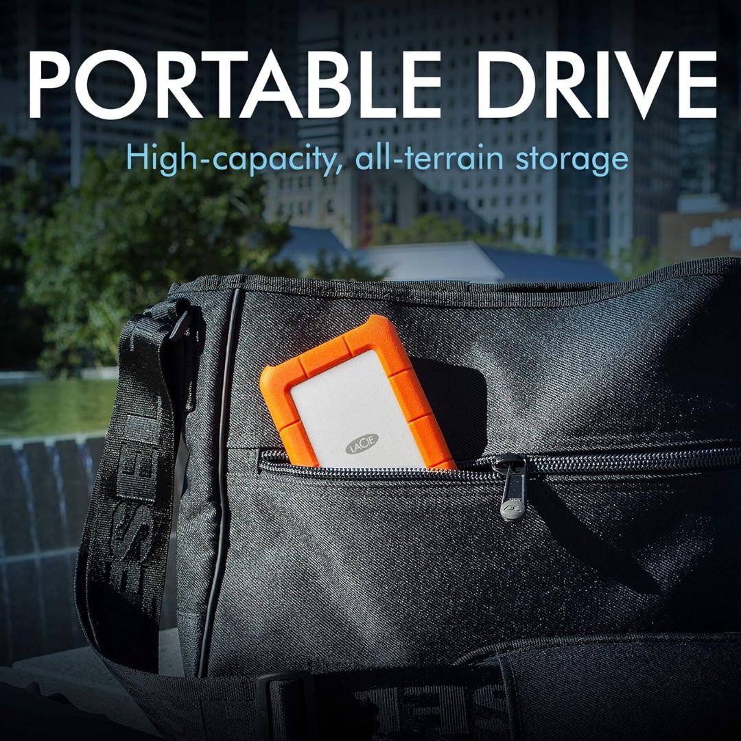Lacie Rugged USB-C, 2TB, Portable External Hard Drive, Drop, Shock, Dust, Rain Resistant