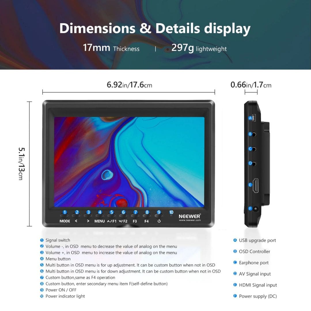 NEEWER F100 7-Inch HD Camera Field Monitor