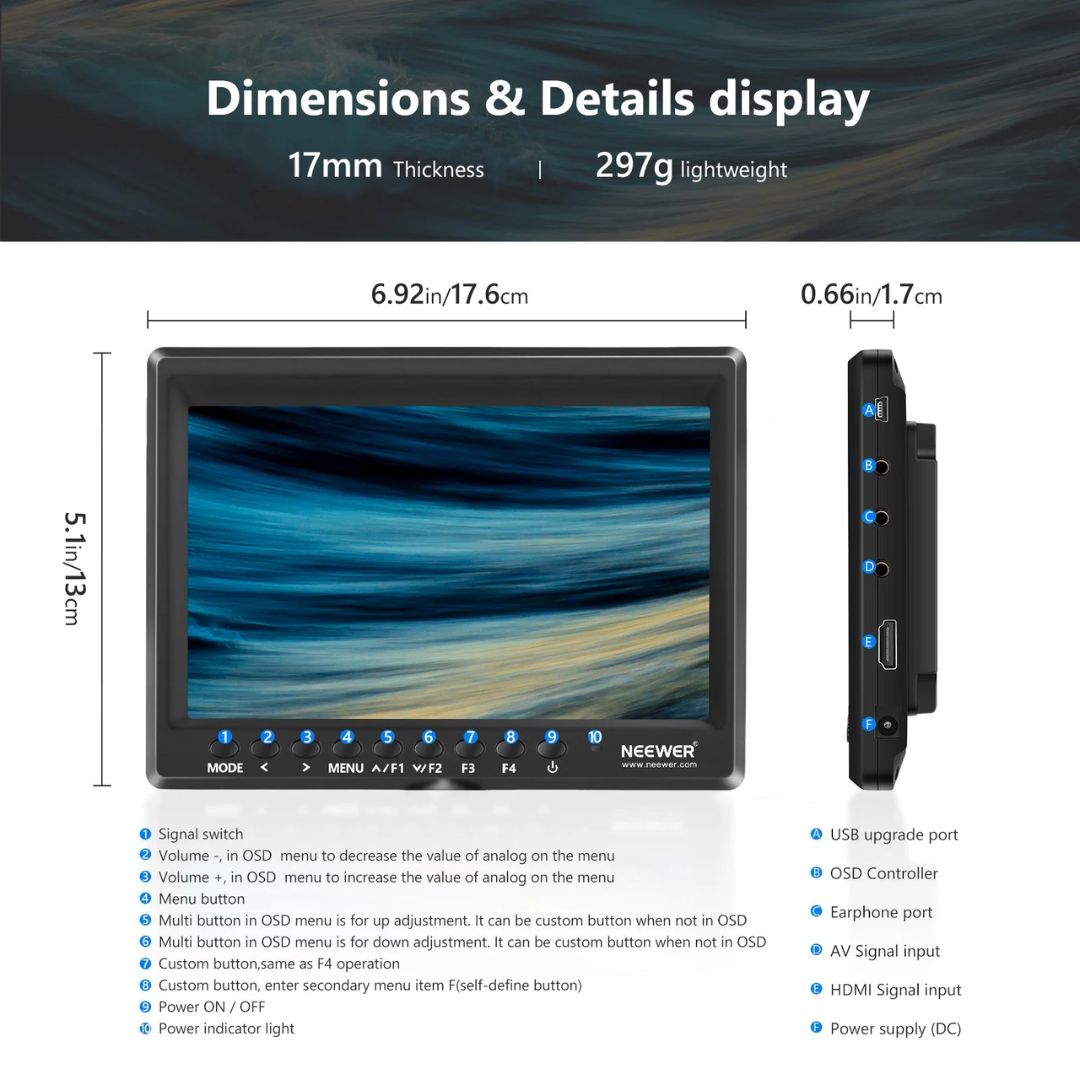 Neewer F100 7 Inch HD Camera Field Monitor Kit