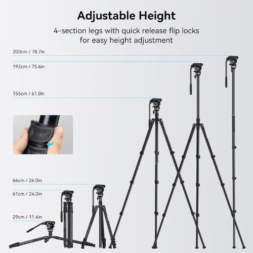 SmallRig CT210 Video Tripod with Fluid Head and Reversible Center Column 4475
