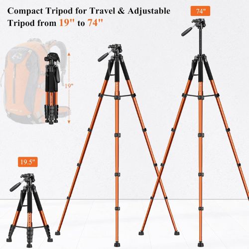 Victiv 74” Camera Tripod for Smartphone, Aluminum Professional Heavy Duty