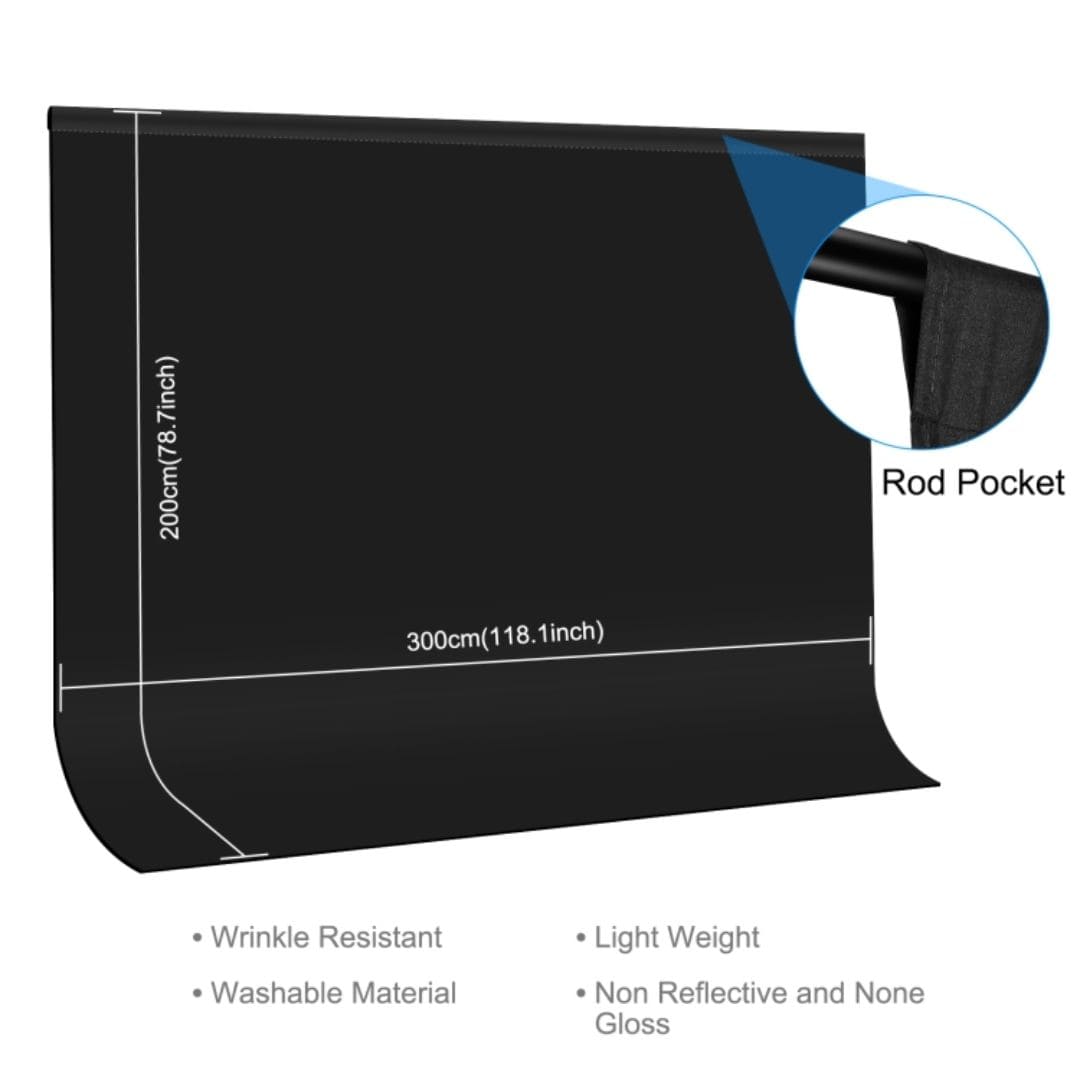 Puluz 3m x 2m Photography Background Thickness Photo Studio Background Cloth Backdrop (Black) PU5214B
