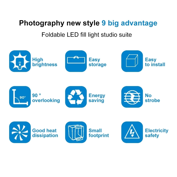 PULUZ 80cm Folding Portable 80W 8500LM White Light Photo Lighting Studio Shooting Tent Box Kit with 3 Colors Backdrops (Black, White, Orange)