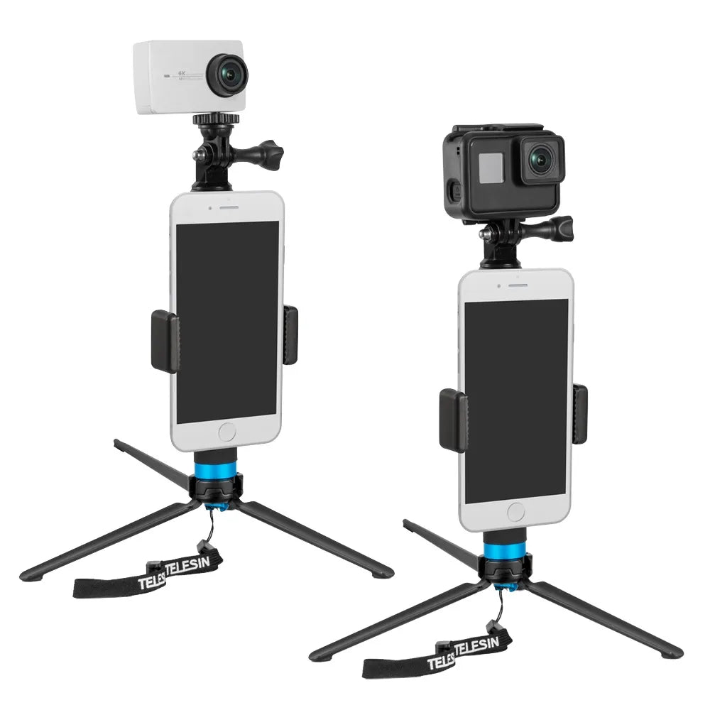TELESIN GP-MNP-090-S Extendable Aluminum Alloy Selfie Stick with Tripod and Phone Clip for GoPro