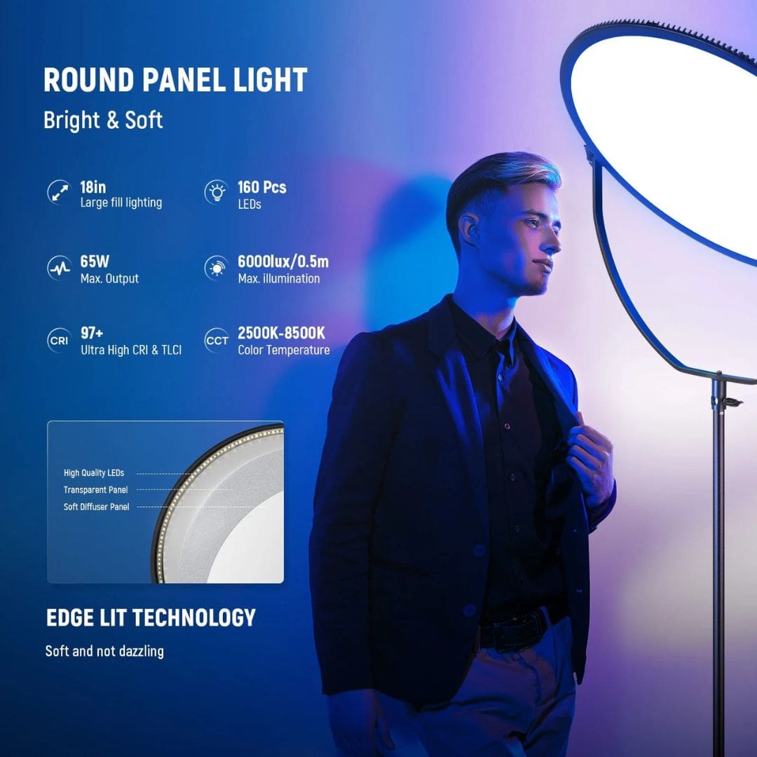NEEWER GR18C RGB Side-Illuminated Round Panel Light