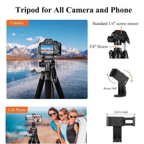 Victiv 74” Camera Tripod for Smartphone, Aluminum Professional Heavy Duty