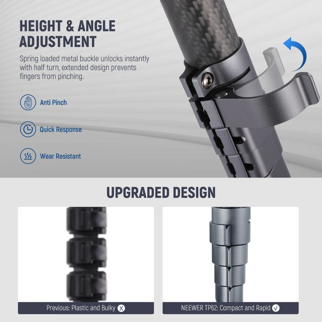 Neewer LiteTrip LT32 62" Travel Tripod Carbon Fiber with ±15° Leveling 360° Panorama Head