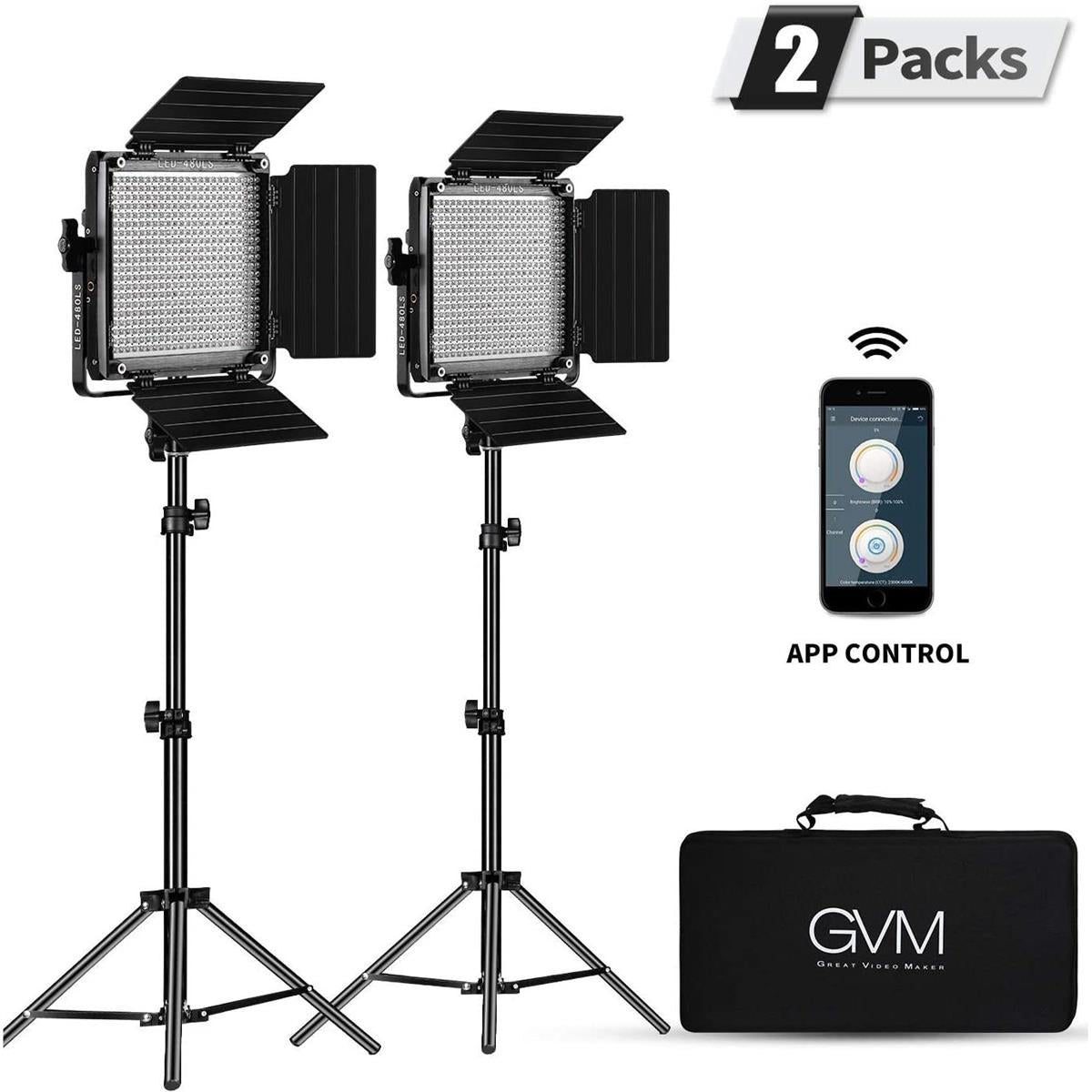GVM 2 Pack LED 480LS-B2L KIT Video Lighting Kits with APP Control, Bi-Color