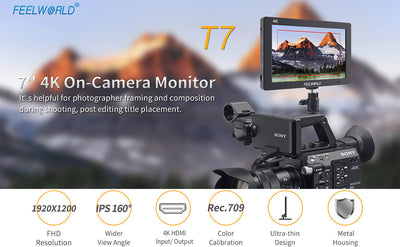 FEELWORLD T7 7"" DSLR On Camera Field Monitor Video Assist Full HD 1920x1200 4K HDMI Input Output