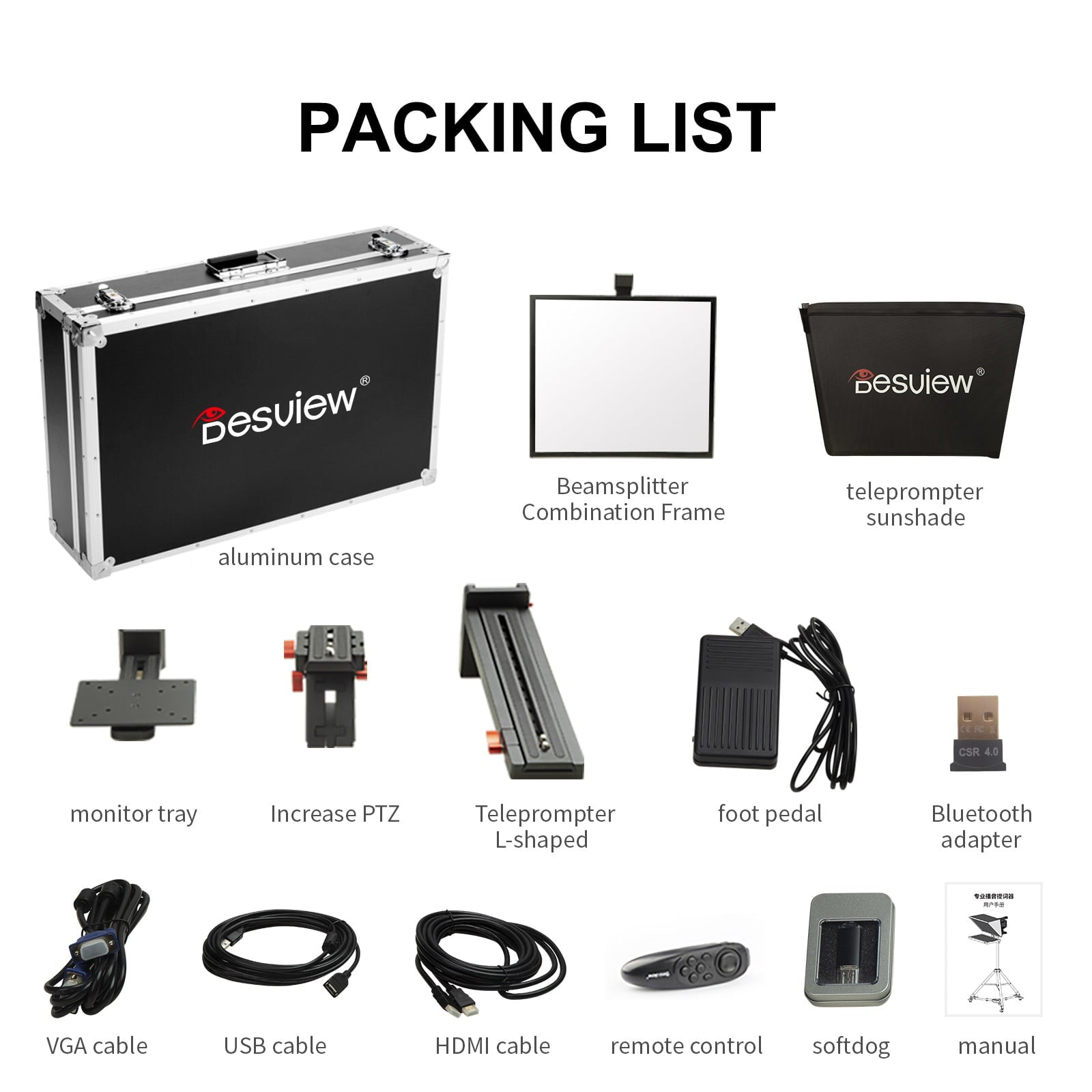 Desview T22 Professional Teleprompter Set with 21.5'' Reversing Monitor for Broadcast Recording