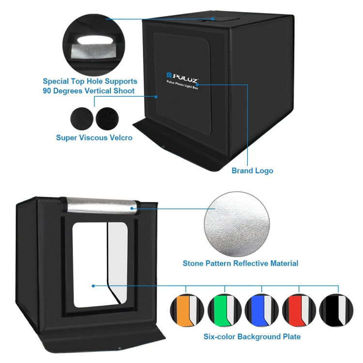 PULUZ 40cm Folding Portable 30W 5500K White Light Photo Lighting Studio Shooting Tent Box Kit with 6 Colors Backdrops (Black, Orange, White, Red, Green, Blue), Size: 40cm x 40cm x 40cm