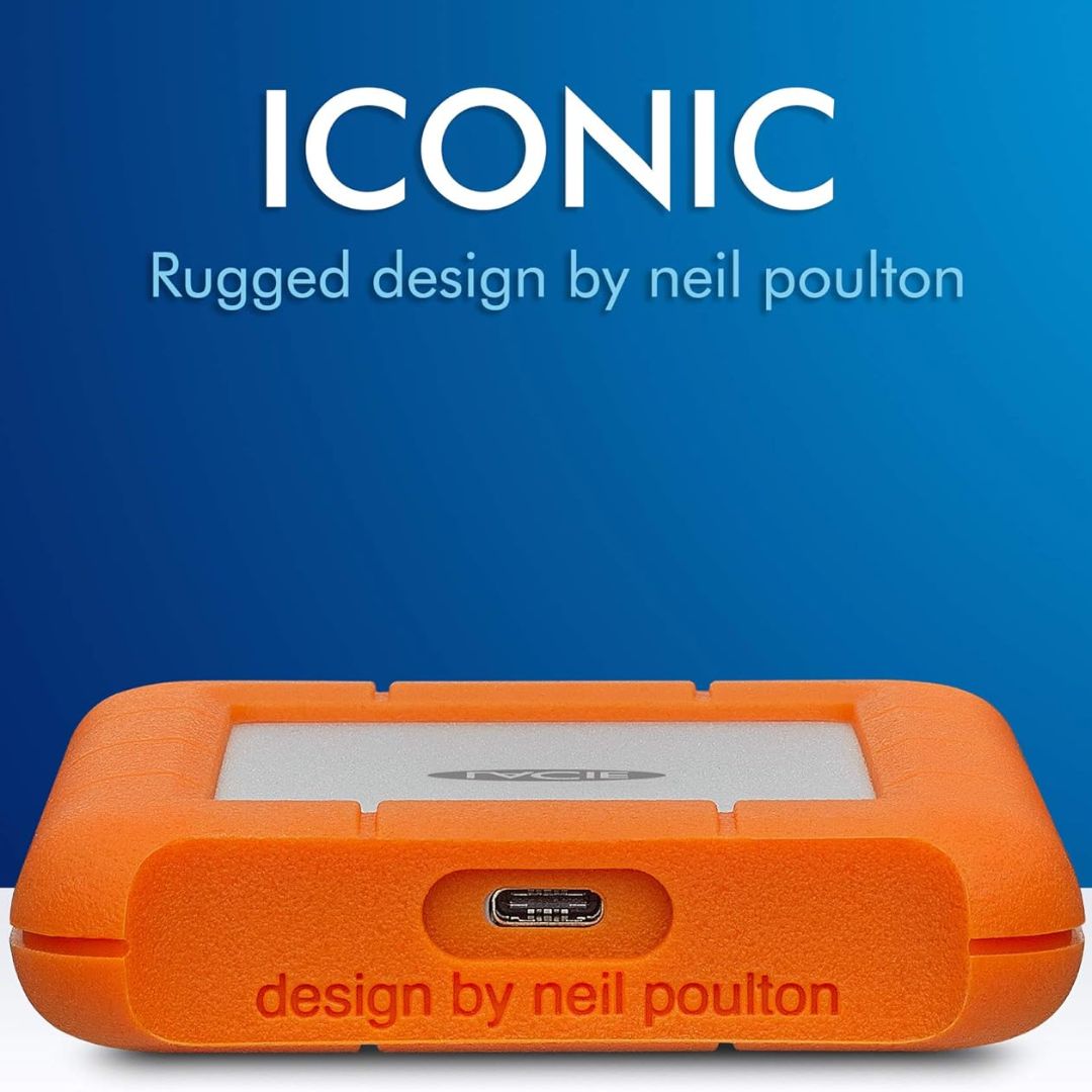 Lacie Rugged USB-C, 2TB, Portable External Hard Drive, Drop, Shock, Dust, Rain Resistant