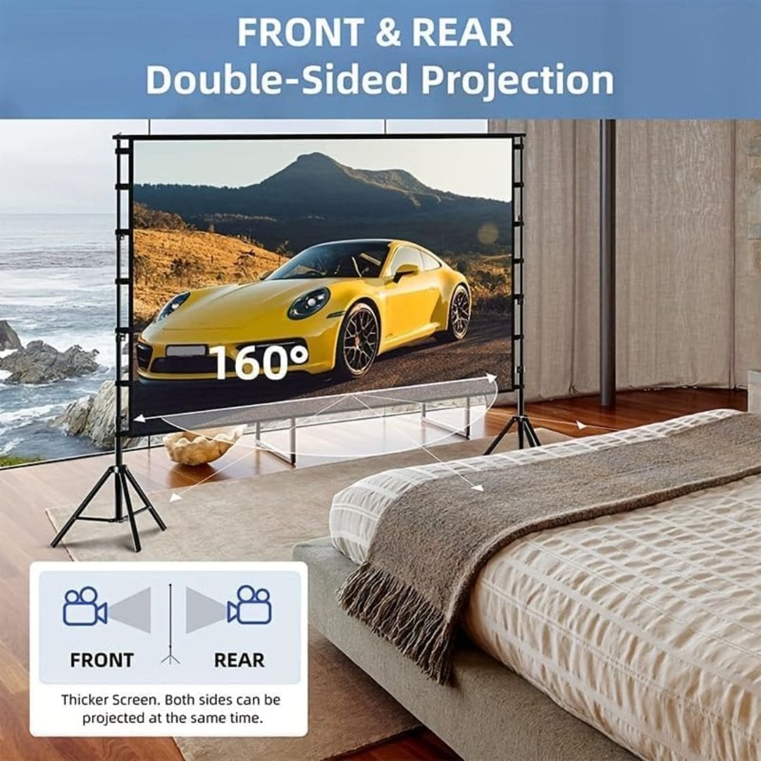 Flashhawk AV169-120inch Projector Screen 16:9 4K HD with Stand for Outdoor and Indoor Wall Hanging 2-in-1 with Carry Bag &amp; Ground Nails