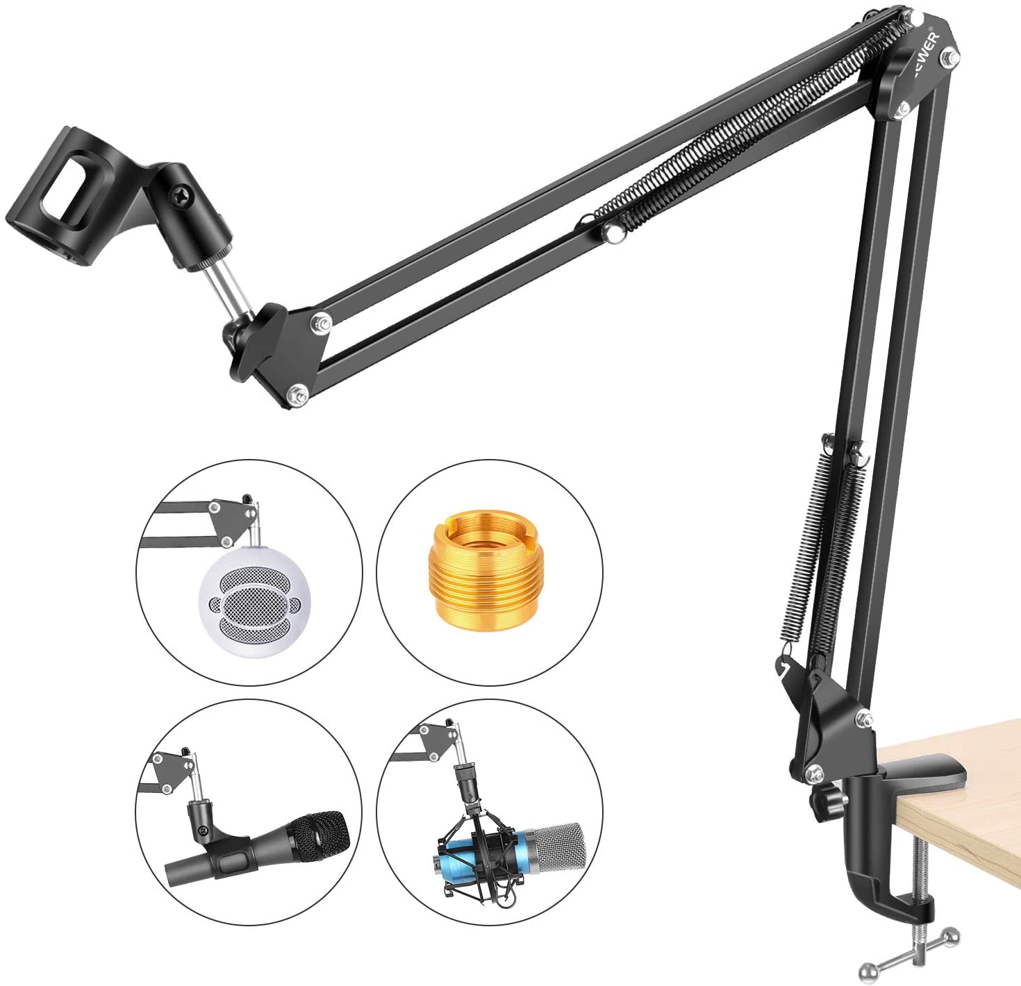 Promage Adjustable Microphone Suspension Boom Scissor Arm Stand, Max Load 1 KG Compact Mic Stand