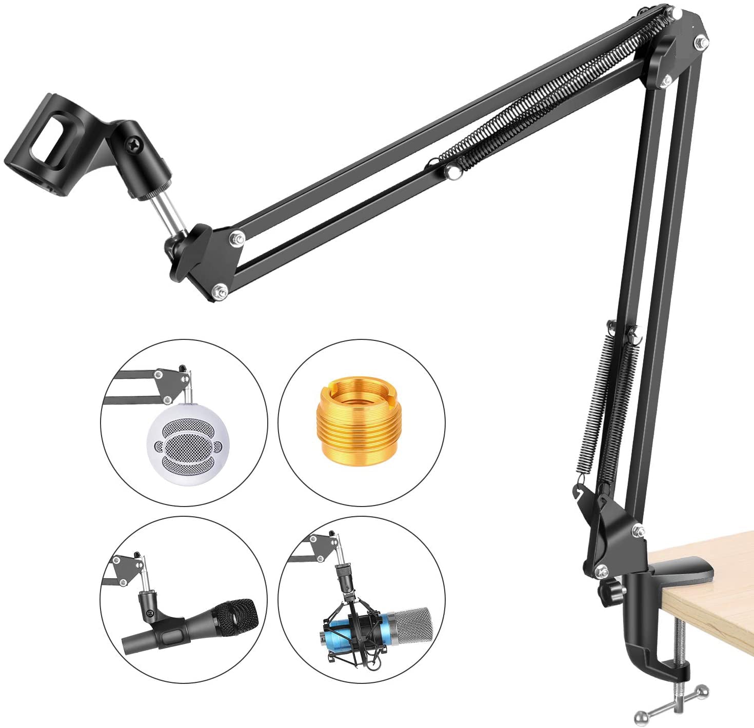 Promage Adjustable Microphone Suspension Boom Scissor Arm Stand, Max Load 1 KG Compact Mic Stand