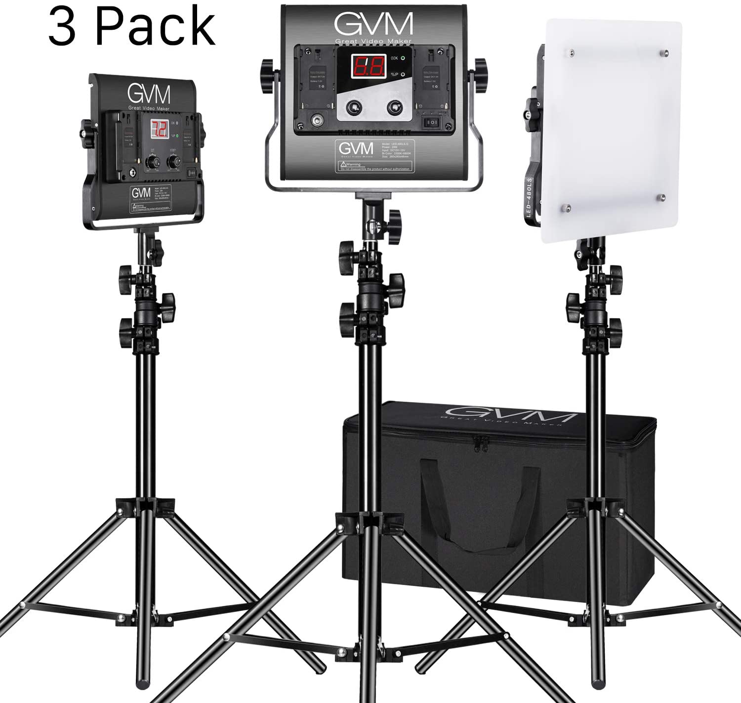 GVM 3 Pack LED 480LS-B3L KIT Video Lighting Kits with APP Control, Bi-Color