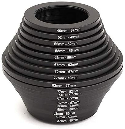 PROMAGE 18-piece Step-Up Down  Ring Filter Adapter Set 37/49/52/55/58/62/67/72/77/82 mm