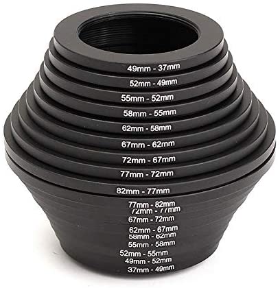 PROMAGE 18-piece Step-Up Down  Ring Filter Adapter Set 37/49/52/55/58/62/67/72/77/82 mm