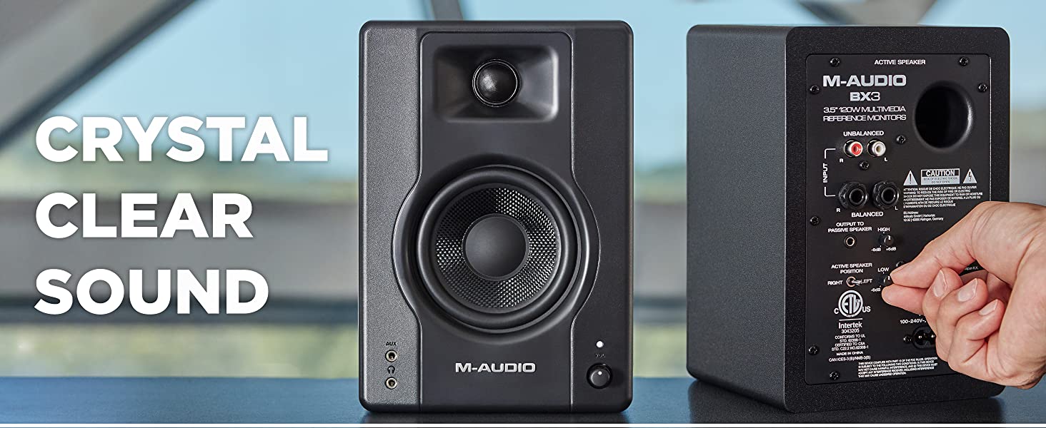 M-Audio BX3 - 120-Watt Powered Desktop Computer Speakers / Studio Monitors for Gaming, Music Production, Live Streaming and Podcasting (Pair)