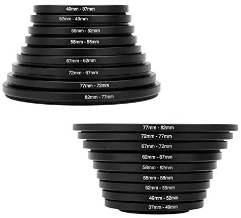 PROMAGE 18-piece Step-Up Down  Ring Filter Adapter Set 37/49/52/55/58/62/67/72/77/82 mm
