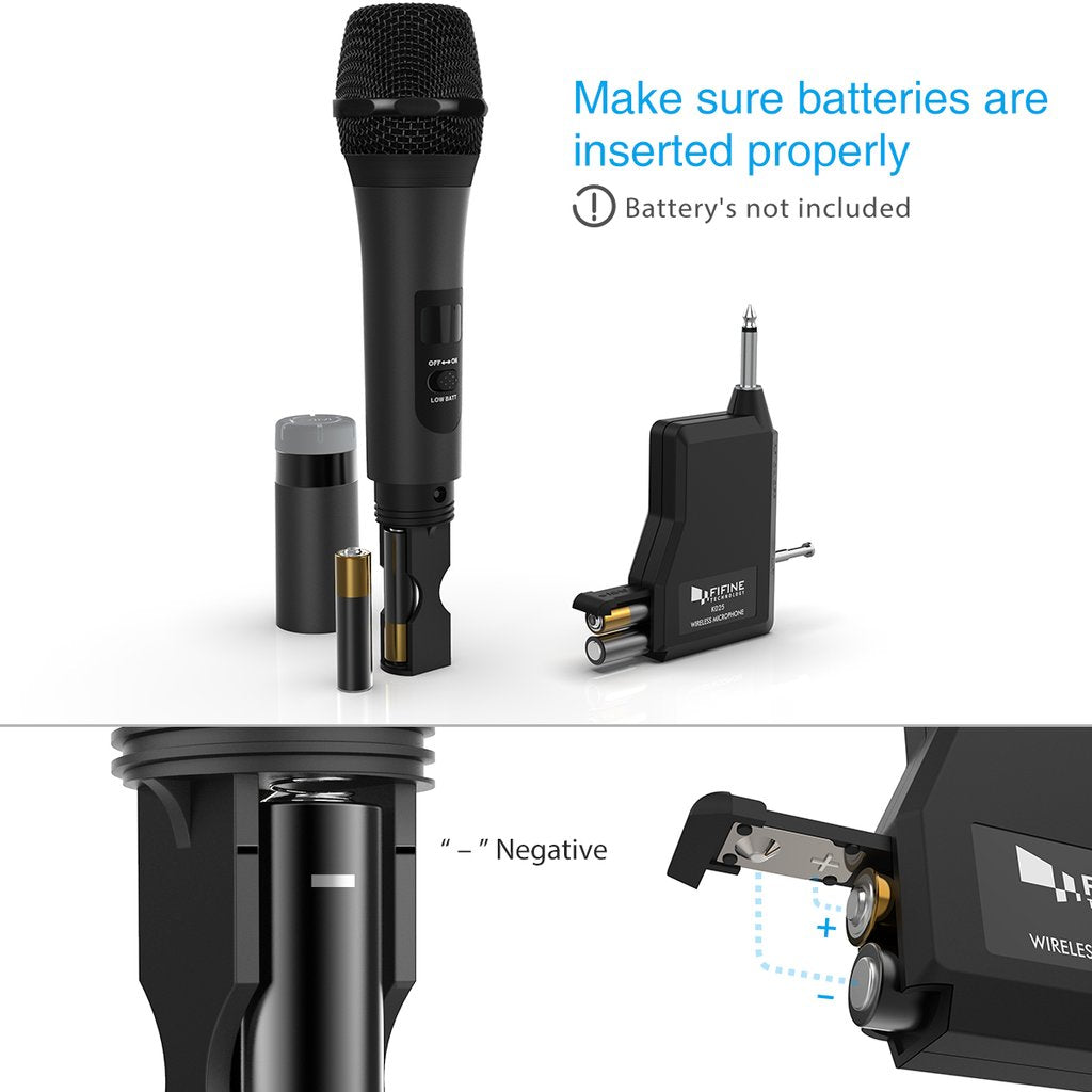 Fifine K025 Wireless Handheld Microphone System, Battery-powered For Karaoke Night