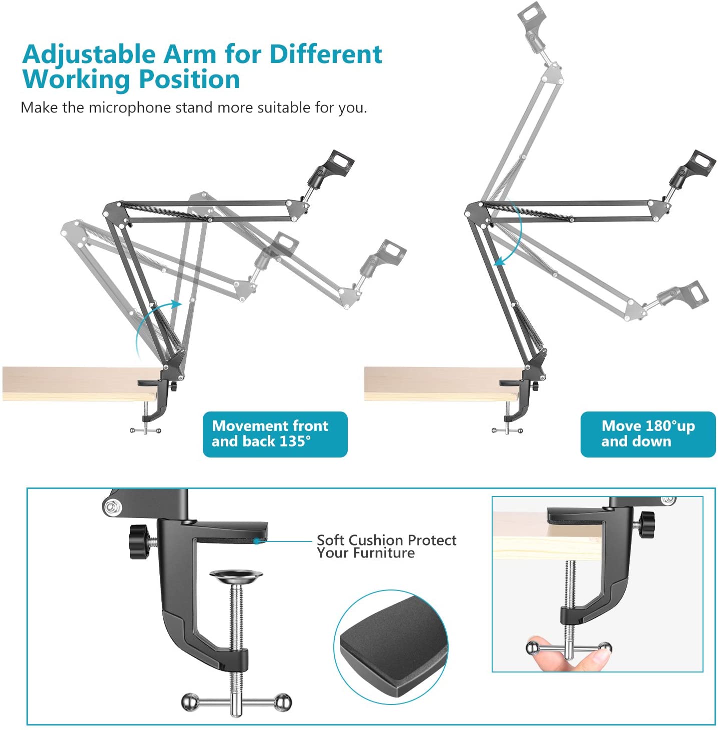 Promage Adjustable Microphone Suspension Boom Scissor Arm Stand, Max Load 1 KG Compact Mic Stand