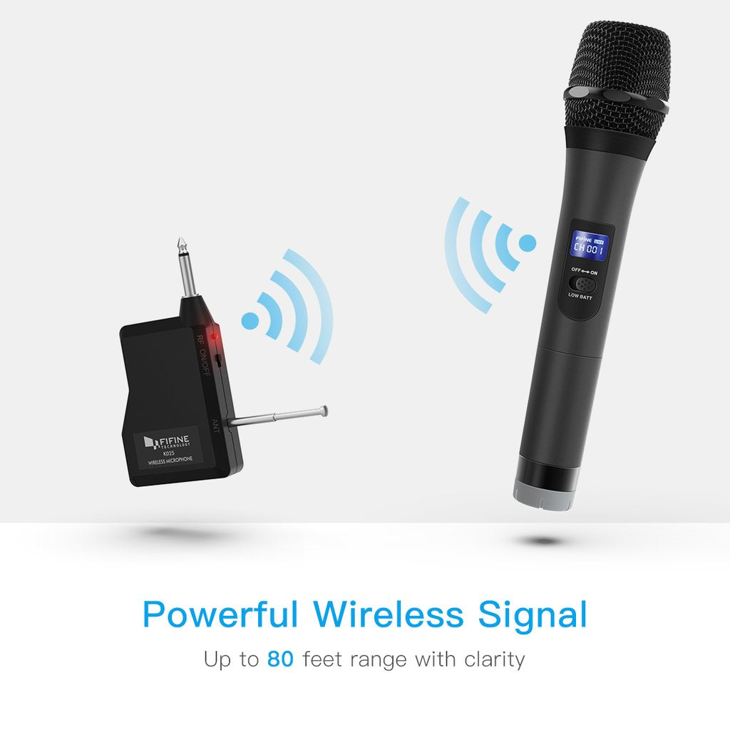 Fifine K025 Wireless Handheld Microphone System, Battery-powered For Karaoke Night