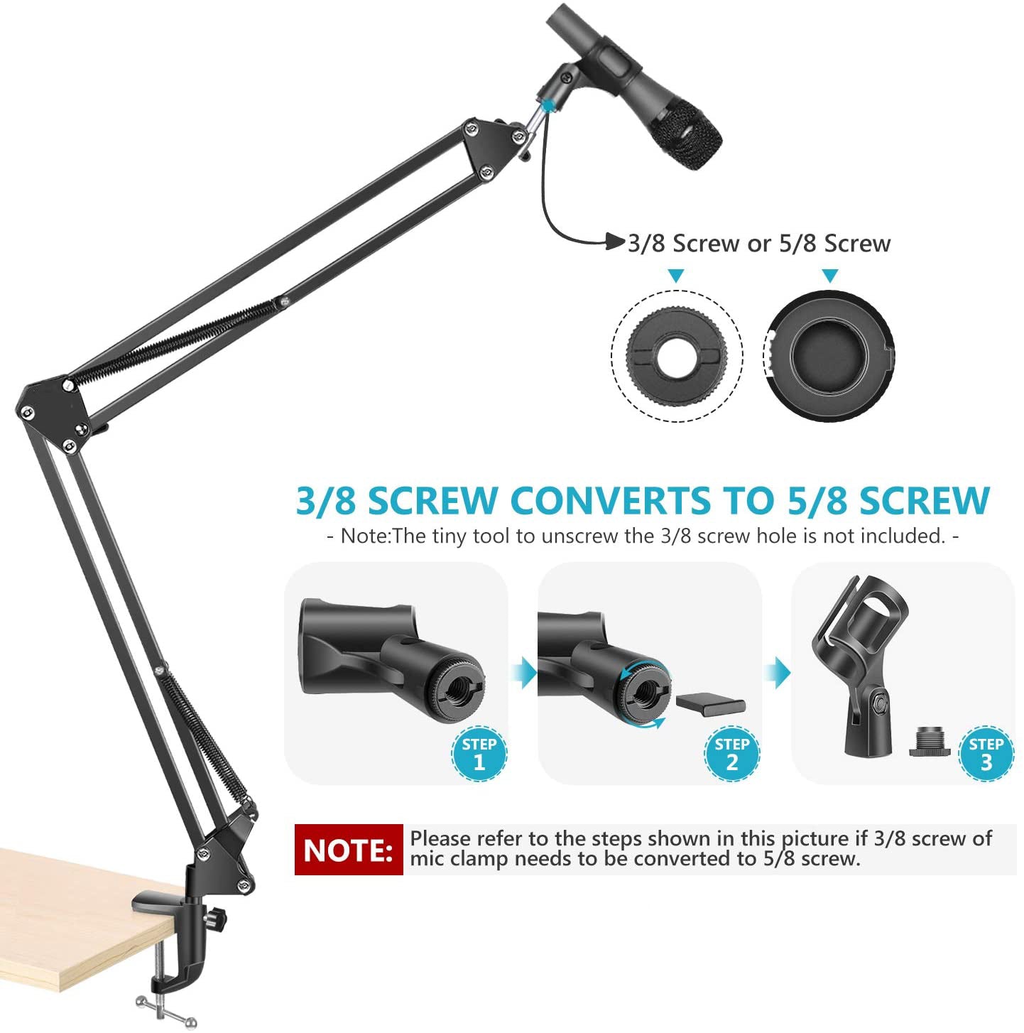 Promage Adjustable Microphone Suspension Boom Scissor Arm Stand, Max Load 1 KG Compact Mic Stand