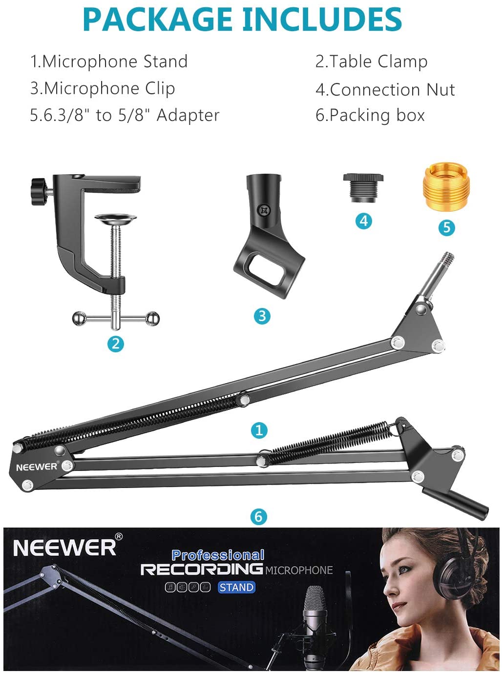 Promage Adjustable Microphone Suspension Boom Scissor Arm Stand, Max Load 1 KG Compact Mic Stand