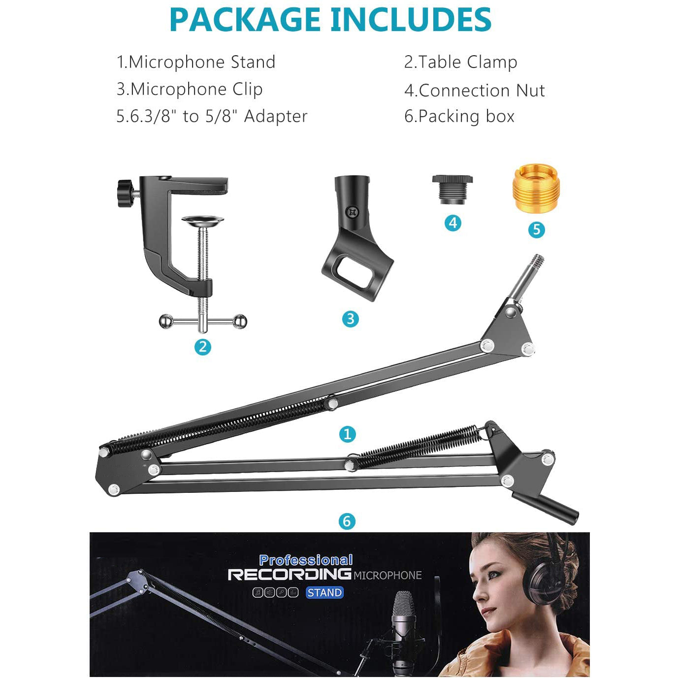 Promage Adjustable Microphone Suspension Boom Scissor Arm Stand, Max Load 1 KG Compact Mic Stand
