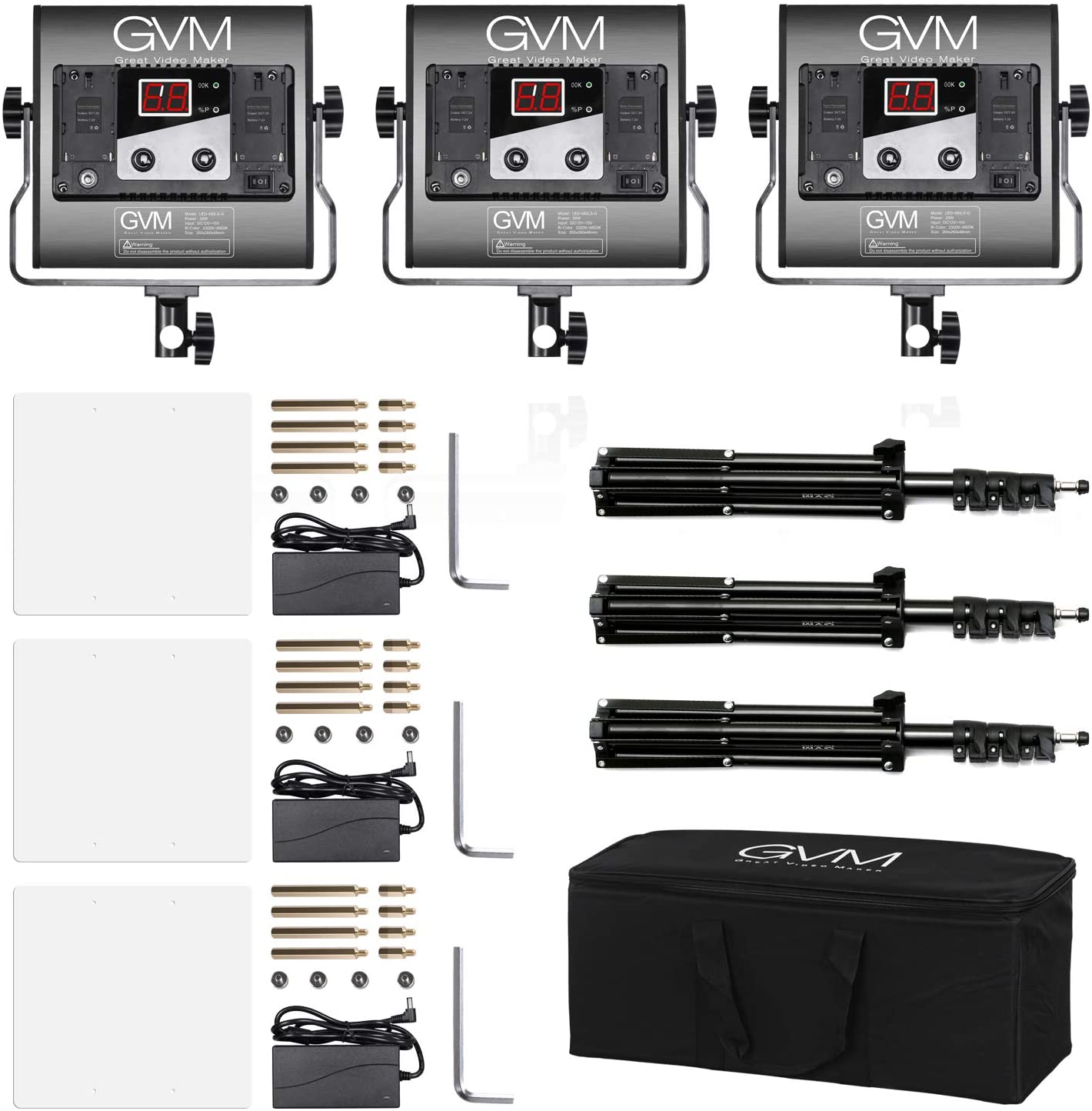 GVM 3 Pack LED 480LS-B3L KIT Video Lighting Kits with APP Control, Bi-Color