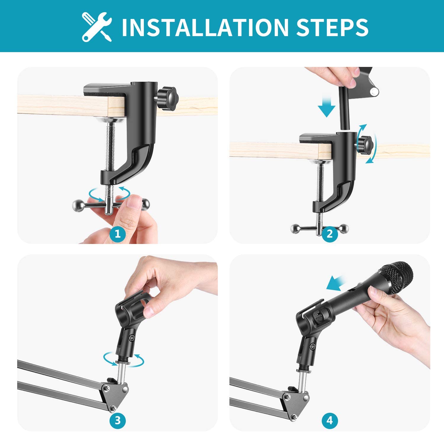 Promage Adjustable Microphone Suspension Boom Scissor Arm Stand, Max Load 1 KG Compact Mic Stand