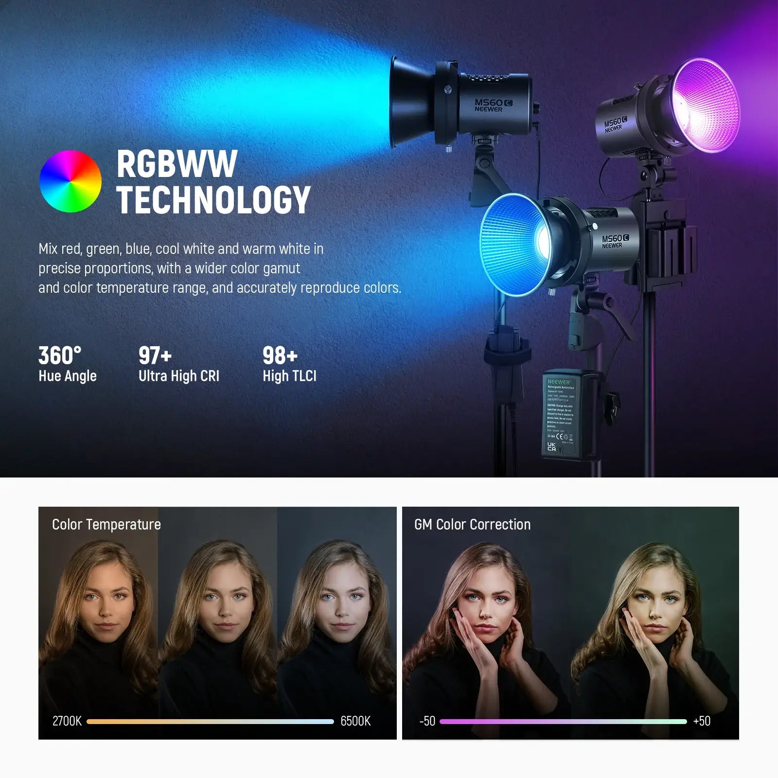 NEEWER MS60C RGB LED Video Light with App Control