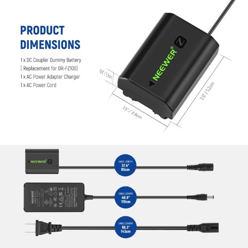 NEEWER NP-FZ100 Sony DC Coupler Dummy Battery Charger Set