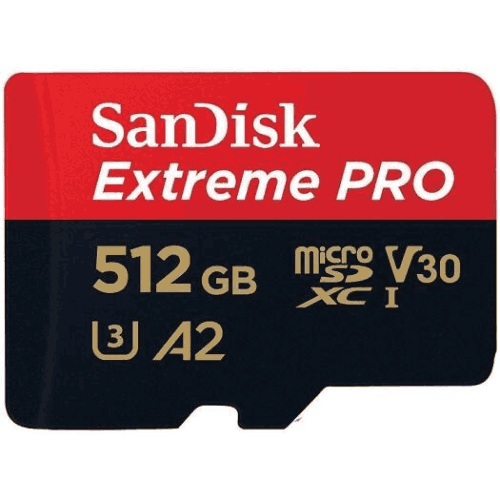 SanDisk MicroSD Extreme Pro UHS I Card 512GB with SD Adapter