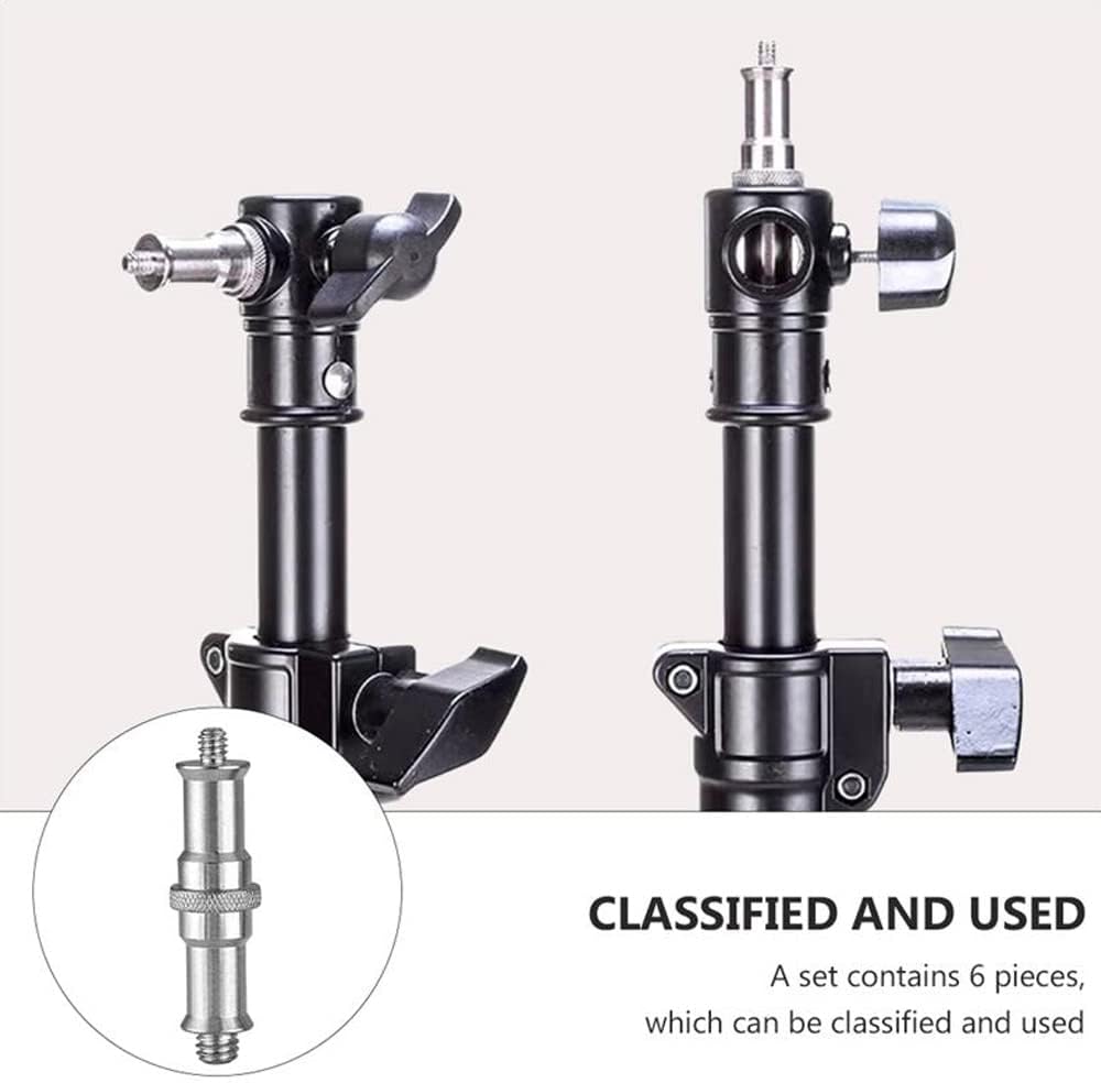 Promage Screw Adapter Spigot 1/4 to 3/8 in Metal Male Convertor Threaded Camera Tripod Thread Adapter Screw for Studio Light Stand Tripod Shoulder Rig Lighting Equipment - Silver